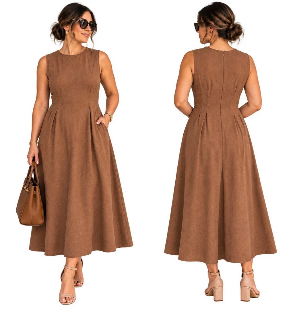 Banana Republic Lina Linen Midi Dress Women's 12 Warm Clay Brown 100% Linen SP24